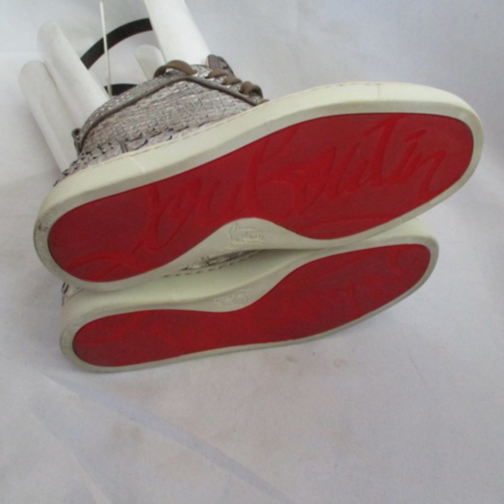 Christian Louboutin Silver Metallic Snakeskin High-Top Sneakers - Picture 6 of 9